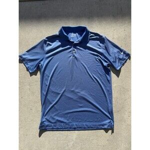 Nike Golf Polo Shirt Mens M Blue Stripe Dri-FIT Tour Performance Golf Stretch